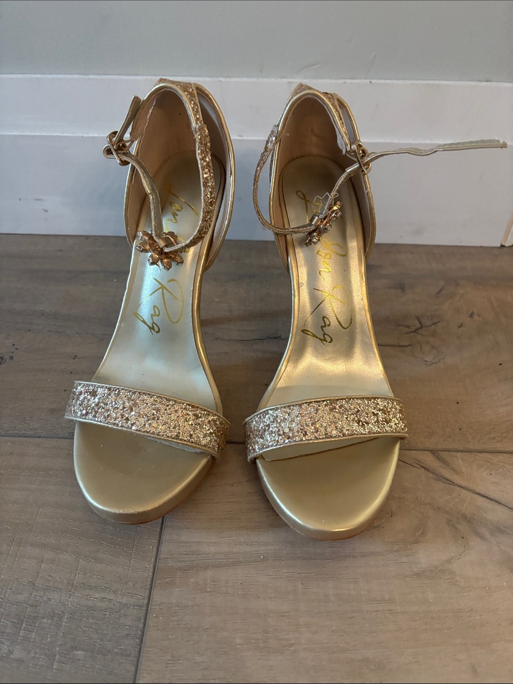 Gold Glitter Ankle-Strap Heels by Unbranded